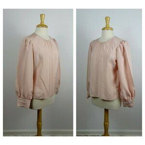💰3/$2 EXPRESS Pink Blouse Top Puffed Balloon Sleeve Shirred Button Cuff Chic XS